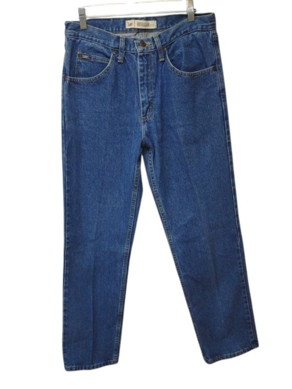 Lee Men's Regular Fit 100% Cotton Straight Leg Creased Leg 5 Pocket Blue Jeans